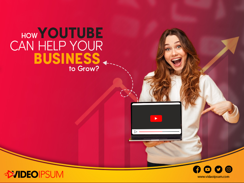 A girl holding a laptop and How YouTube Can Help Your Business To Grow? is written in background